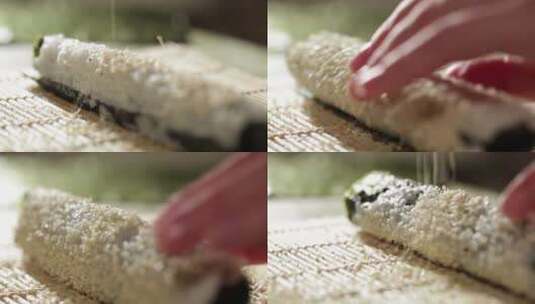 制作寿司撒白芝麻高清在线视频素材下载
