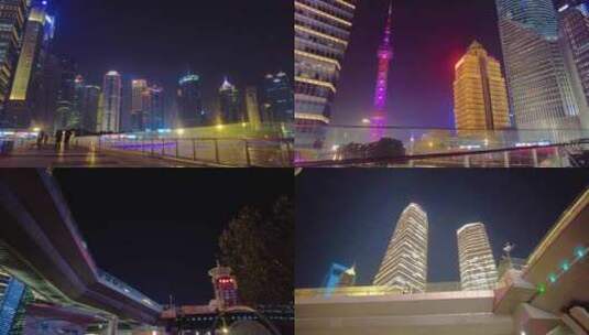 夜晚仰望上海陆家嘴三件套高楼大厦夜景视频高清在线视频素材下载