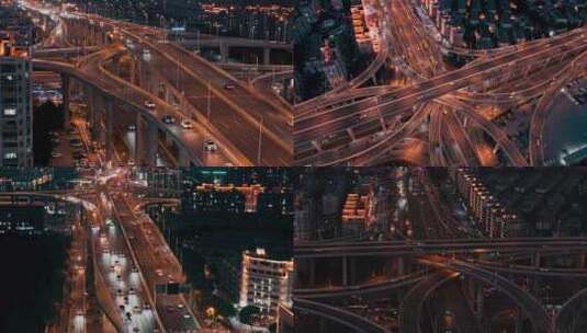 航拍城市高架桥车辆晚高峰夜景高清在线视频素材下载