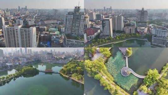 江西南昌八一公园航拍百花洲城市地标风景风高清在线视频素材下载