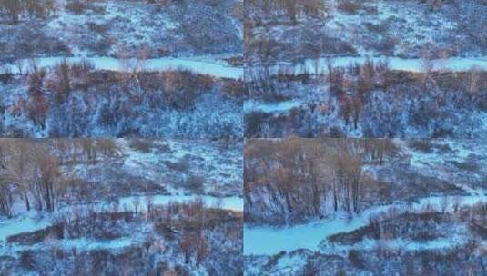 鸟瞰冰雪覆盖的冻土森林湿地高清在线视频素材下载