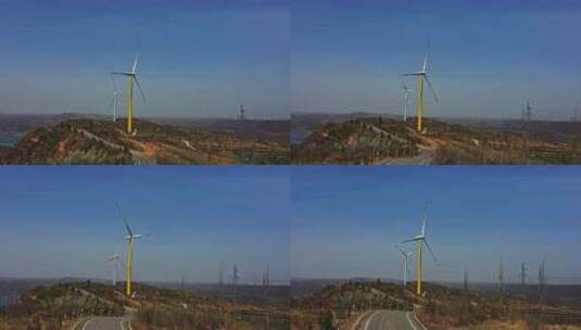 河南小浪底水库风力发电场高清在线视频素材下载