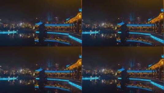 廊桥庭阁景区夜景亮化2高清在线视频素材下载