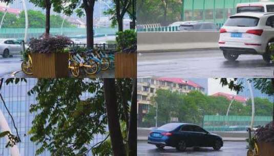 城市马路道路下雨天雨水雨滴街景街道街头风高清在线视频素材下载