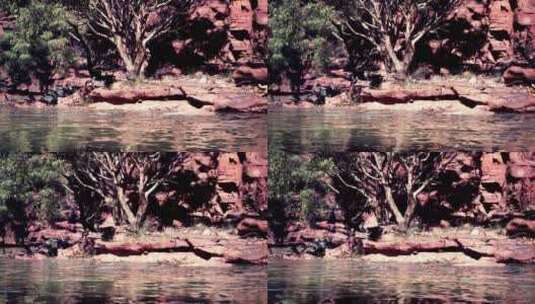 红砂岩和河流景观高清在线视频素材下载