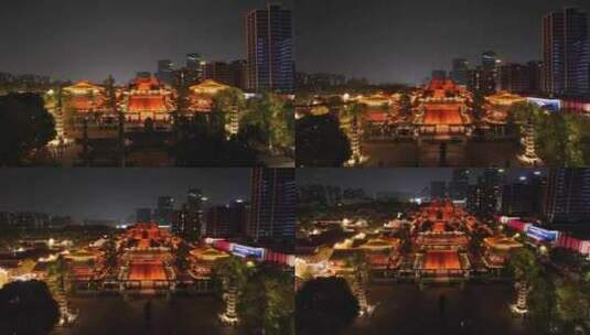 杭州拱墅区香积寺夜景航拍高清在线视频素材下载