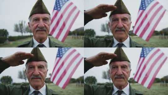 退伍军人在阵亡将士纪念日向美国国旗致敬高清在线视频素材下载