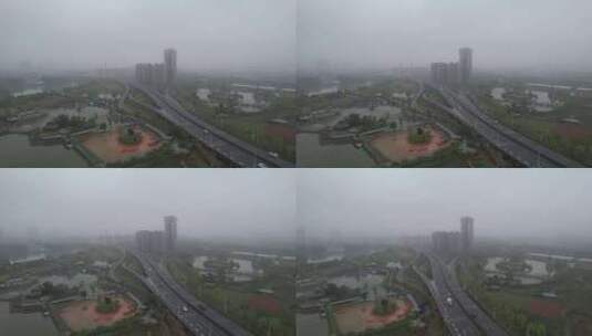 阴雨绵绵的广东东江流域航拍高清在线视频素材下载