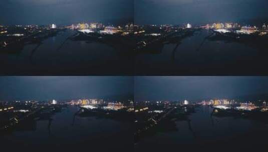 西双版纳夜市城市夜景航拍高清在线视频素材下载