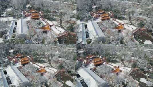 湖南省长沙市岳麓山岳麓书院雪景4k航拍高清在线视频素材下载