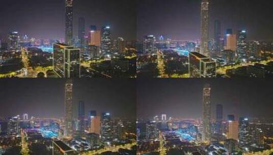中国江苏苏州工业园区金鸡湖畔城市夜景航拍高清在线视频素材下载