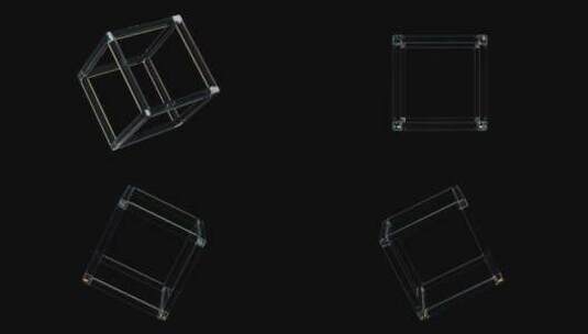 具有色散效果的3d透明旋转光面有线立方体高清在线视频素材下载