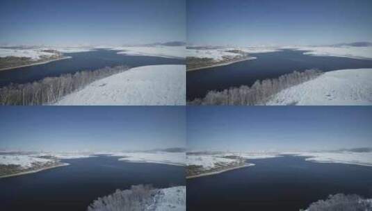 航拍冬季内蒙古克什克腾旗草原未冻结的湖泊高清在线视频素材下载