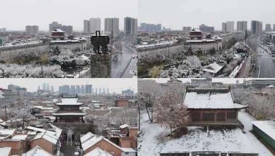 洛阳老城地标4K高清航拍雪景高清在线视频素材下载