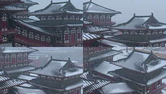 航拍洛阳应天门雪景高清在线视频素材下载