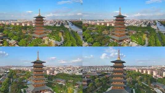 航拍上海古寺 上海宝山寺高清在线视频素材下载