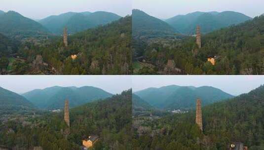 浙江台州国清寺隋塔天台山寺庙古塔宝塔航拍高清在线视频素材下载