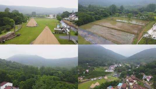 户外草地露营地的帐篷和周边风景高清在线视频素材下载