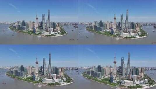 上海陆家嘴CBD大景黄浦江航拍高清在线视频素材下载