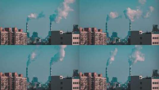 4K上海城市工业烟囱延时摄影高清在线视频素材下载