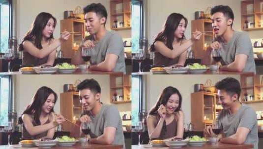 年轻夫妇在家用餐高清在线视频素材下载