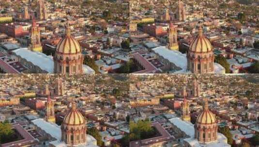 墨西哥圣米格尔城市黄昏地标建筑航拍高清在线视频素材下载