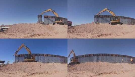 建筑工人建设边境围墙高清在线视频素材下载