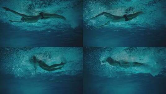 人在水下训练的慢动作高清在线视频素材下载