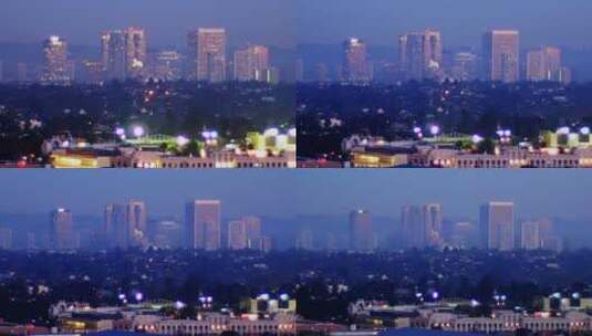 洛杉矶市中心天际线的夜景延时高清在线视频素材下载