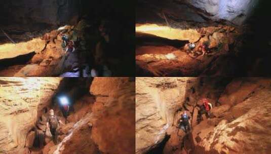 孩子们使用头灯探索洞穴高清在线视频素材下载