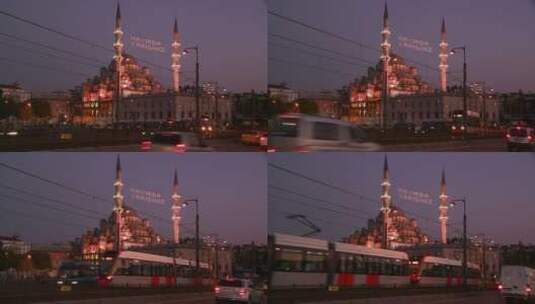 夜晚的的土耳其伊斯坦布尔清真寺高清在线视频素材下载
