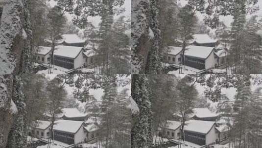 航拍城市风光长沙雪景古建筑岳麓书院雪景高清在线视频素材下载