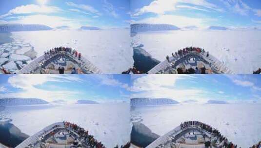 游客停靠在冰山旁高清在线视频素材下载