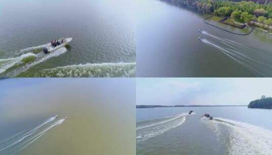 飞艇  明珠湖游玩高清在线视频素材下载