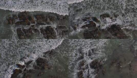 【2K60帧】唯美航拍海浪拍打礁石高清在线视频素材下载