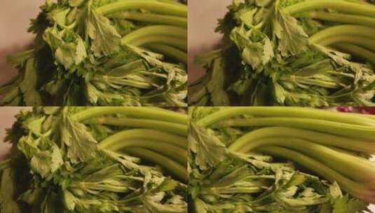 硫酸铜保鲜剂浸泡过的芹菜高清在线视频素材下载