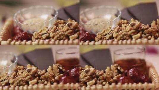 干果坚果大枣红糖制作阿胶的材料高清在线视频素材下载