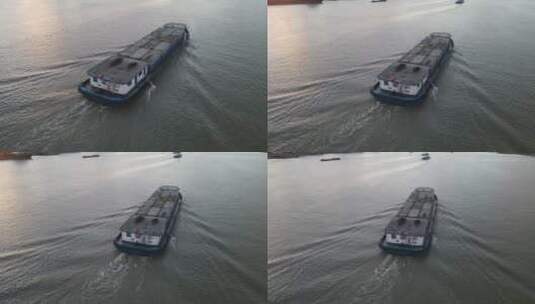 上海黄浦江货船4K航拍高清在线视频素材下载