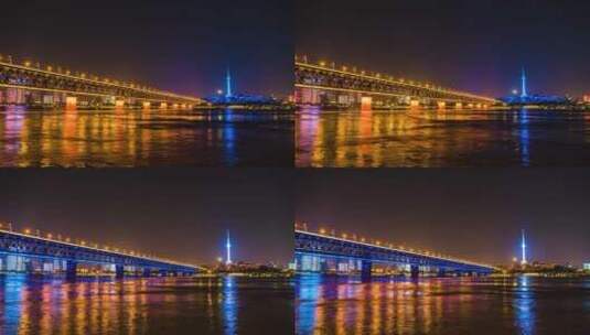 4K武汉长江大桥夜景延时高清在线视频素材下载