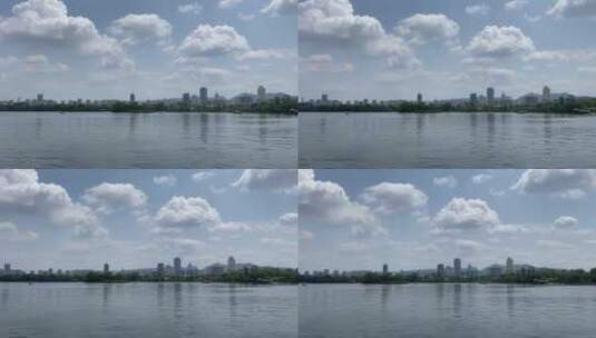 济南5A级景区大明湖公园，蓝天白云风景如画高清在线视频素材下载