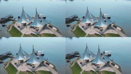 重庆长寿湖景区帆船航拍高清在线视频素材下载