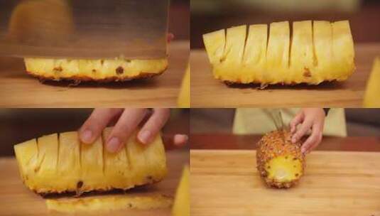 【镜头合集】菜刀给菠萝去皮高清在线视频素材下载