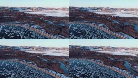 航拍呼伦贝尔原野冰湖高清在线视频素材下载