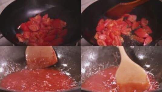 【镜头合集】炒制番茄沙司番茄酱高清在线视频素材下载