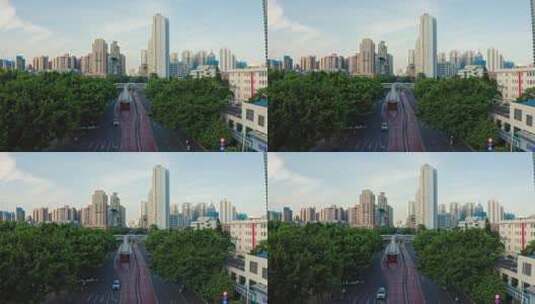 广西南宁城市公交BRT道路航拍高清在线视频素材下载