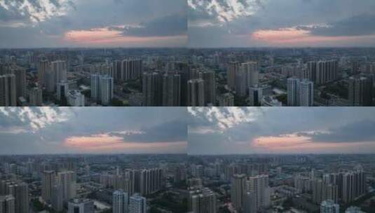 西安城市风光长安城航拍夕阳下的城市高清在线视频素材下载