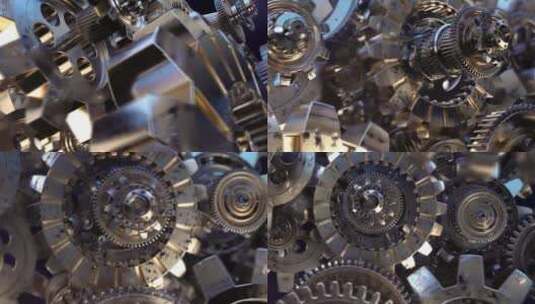 工业风格齿轮穿梭三维动画发动机内部结构高清在线视频素材下载