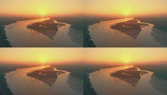 航拍黄河滩涂母亲河落日余晖夕阳高清在线视频素材下载