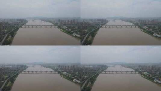 航拍湖南株洲跨江大桥高清在线视频素材下载