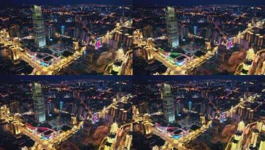 昆明城市繁华中心夜景航拍高清在线视频素材下载